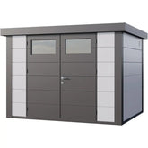 Abri en acier galvanisé gris blanc 7,1m² avec double porte Eleganto 3024 Telluria Ma boutique